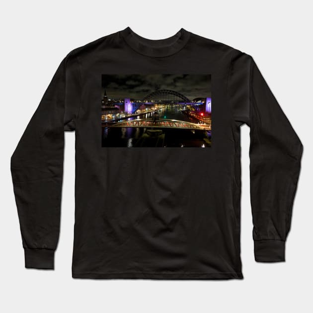 Tranquil Tyne at Night Long Sleeve T-Shirt by Violaman